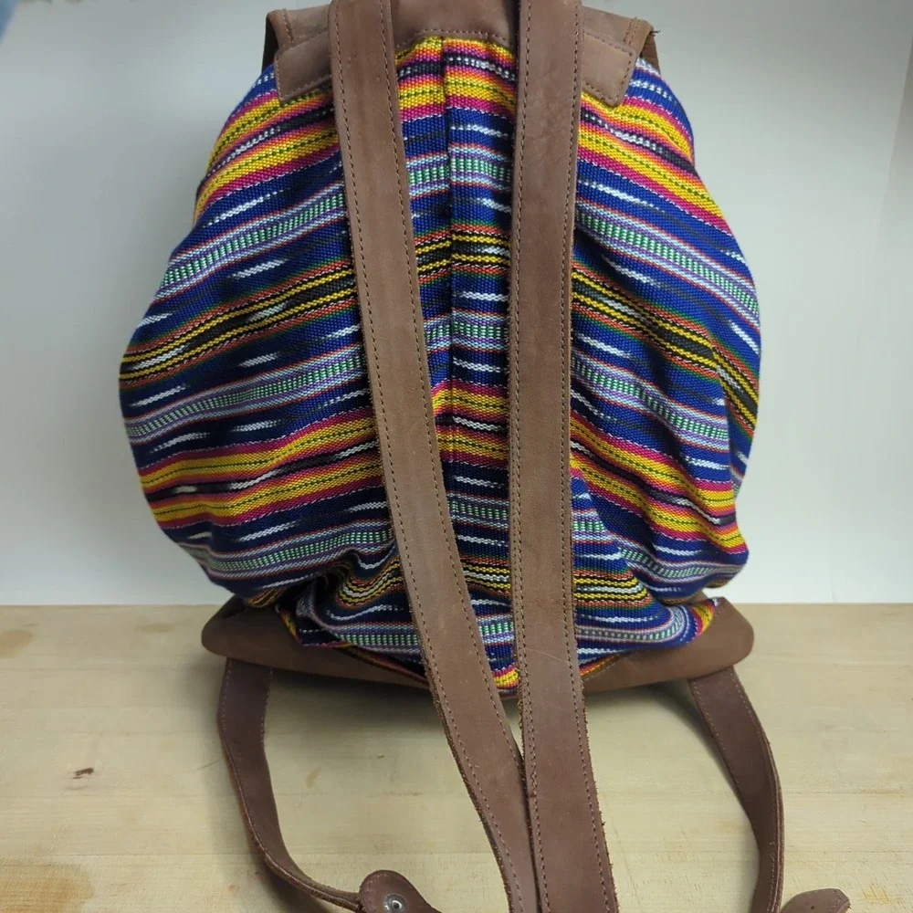 Reef Drawstring Backpack Sack, Hippie Boho Festival Striped Leather Surf‎ Beach